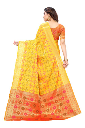 Yellow color patola silk saree with weaving work