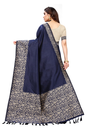 Navy blue color banglori handloom Raw Silk saree with weaving work