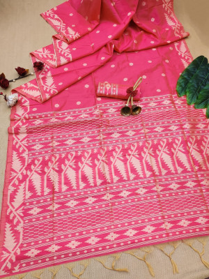 Gajari color raw silk saree with zari weaving work