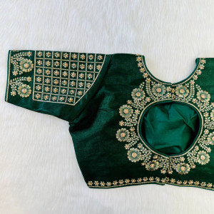 Heavy 3D embroidery work blouse green color