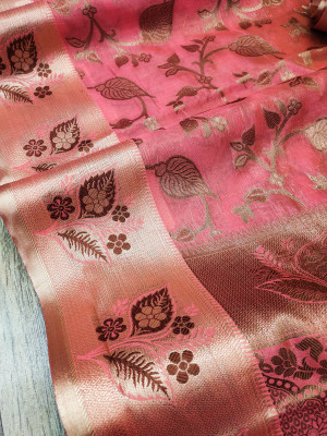 Gajari color soft cotton silk saree with zari weaving work