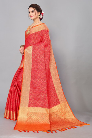 Red color patola silk saree with zari woven work