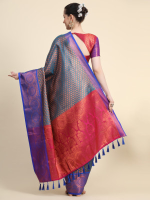 Firoji color kanchipuram silk saree with zari woven work