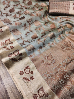 Gray color soft cotton silk saree with zari weaving work
