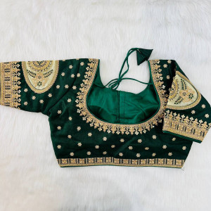 Heavy embroidery work green color blouse