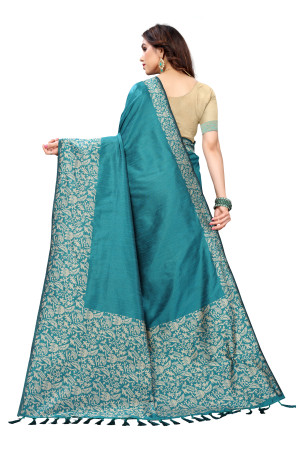 Firoji color banglori handloom Raw Silk saree with weaving work