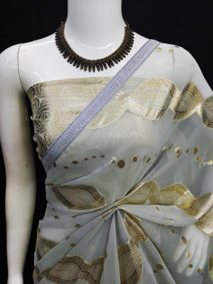 Gray color soft georgette saree with zari weaving work