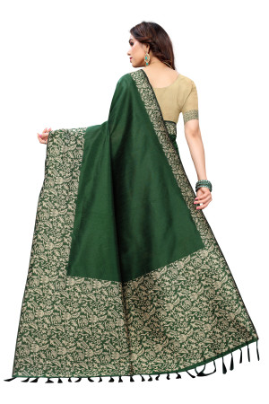 Green color banglori handloom Raw Silk saree with weaving work
