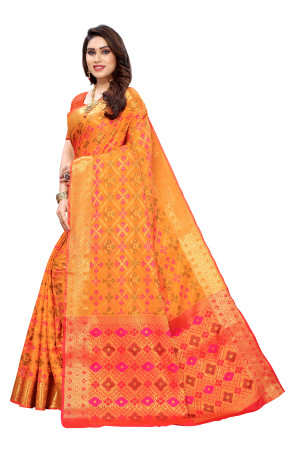 Orange color patola silk saree with weaving work