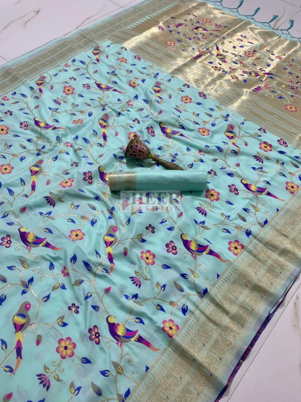 Sky Blue Color Paithani Silk Saree With Zari Weaving Work