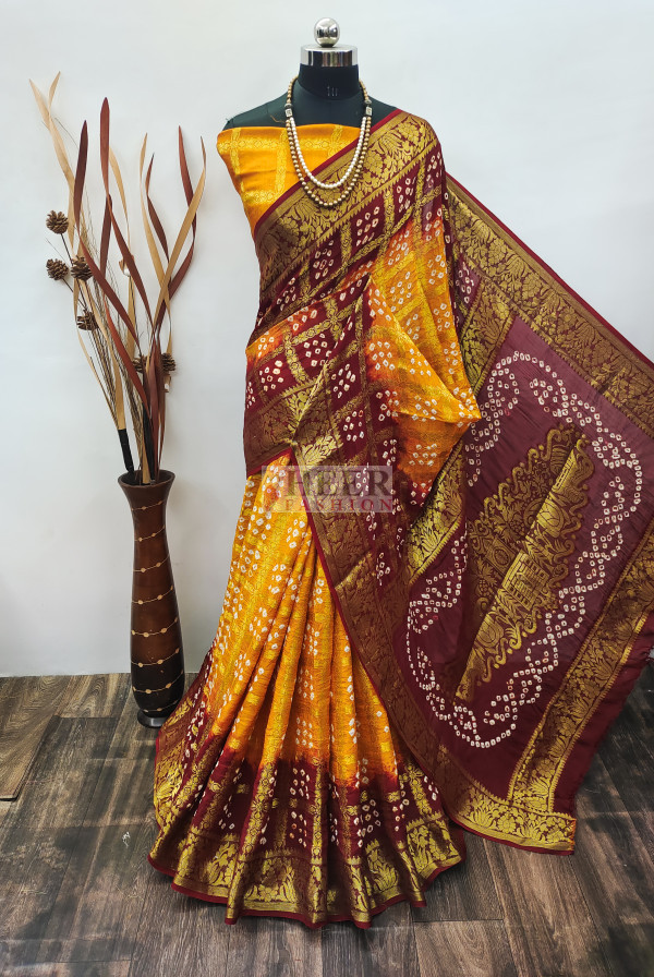 Black, Yellow, Red Mashmallow Saree main image 1