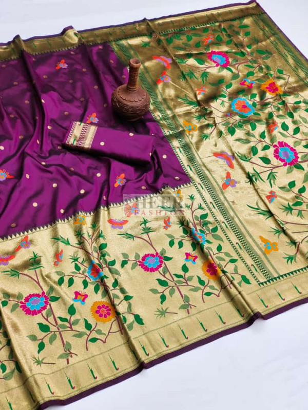 Orijinal Maharashtrian Paithani Sarees zengin dokuma Meenakari Paithani Pallu gü Orijinal Maharashtrian Paithani Sarees zengin dokuma Meenakari Paithani Pallu gü