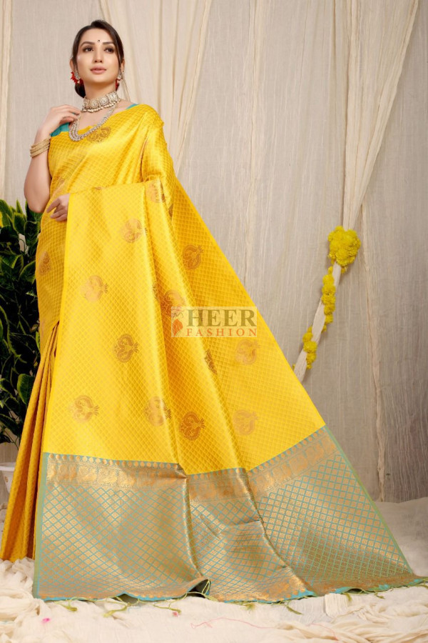 Banarasi Tissue Silk Yellow Sarees Online Shopping with price India UK –  Sunasa