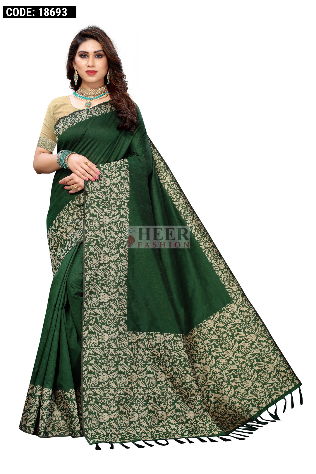 Green color banglori handloom Raw Silk saree with weaving work