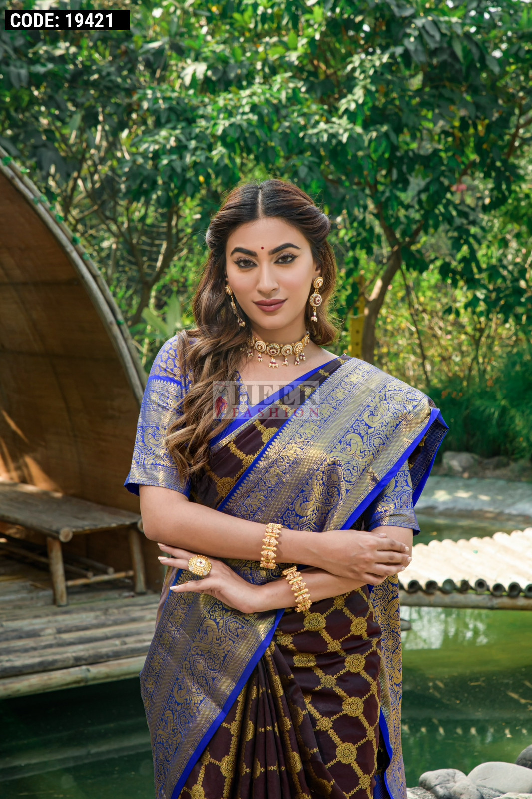Coffee color kanchipuram silk saree with zari woven work