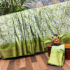 Mahendi green color soft cotton silk saree with digital printed work