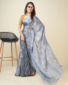 Gray color pure satin silk saree with foil printed work
