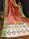 Orange color paithani silk saree with digital printed work