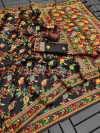 black color soft pashmina silk saree with zari weaving work