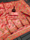 Peach color soft pashmina silk saree with zari weaving work