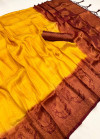 Yellow color soft silk saree with zari weaving work