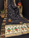 Black color hand bandhej silk saree with meenakari weaving work