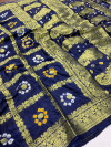 Navy blue color hand bandhej silk saree with zari weaving work