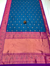 Dark firoji color soft banarasi saree with zari weaving work