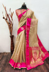 Cream color soft organza silk saree with zari weaving work