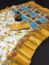 Yellow color soft dola silk saree with digital printed work