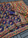 Navy blue color soft pashmina silk saree with zari weaving work