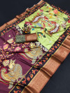 Multi color dola silk saree with kalamkari printed work