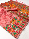 Peach color soft pashmina silk saree with woven design