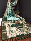 Green color dola silk saree with shibori print & zari weaving work