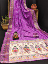 Purple color hand bandhej silk saree with meenakari weaving work