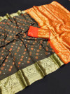 Beige color hand bandhej silk saree with zari weaving work
