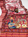 Peach color dola silk saree with shibori & kalamkari printed work