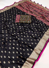 Black color viscose silk saree with zari weaving work
