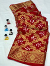 Red color soft art silk saree with zari weaving work