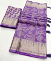 Lavender color soft brasso saree with zari weaving work