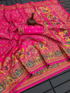 Rani pink color soft pashmina silk saree with woven design