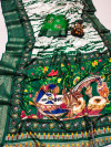 Green color dola silk saree with shibori & kalamkari printed work