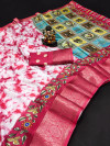 Pink color soft dola silk saree with digital shibori printed work