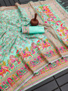 Sky blue color soft pashmina silk saree with woven design