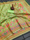 Pista green color soft pashmina silk saree with woven design