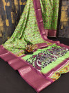 Pista green color dola silk saree with digital kalamkari printed work