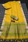 Mustard yellow color soft tussar silk saree with zari weaving work
