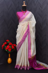 Off white color soft cotton saree with woven design