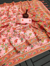 Baby pink color soft pashmina silk saree with zari weaving work