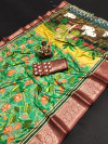 Multi color dola silk saree with kalamkari printed work